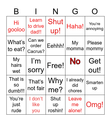 Annoying Bingo Card