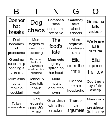 Christmas Day Bingo Card