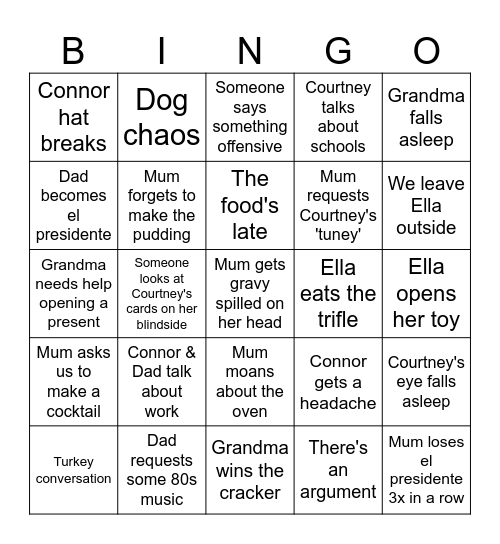 Christmas Day Bingo Card