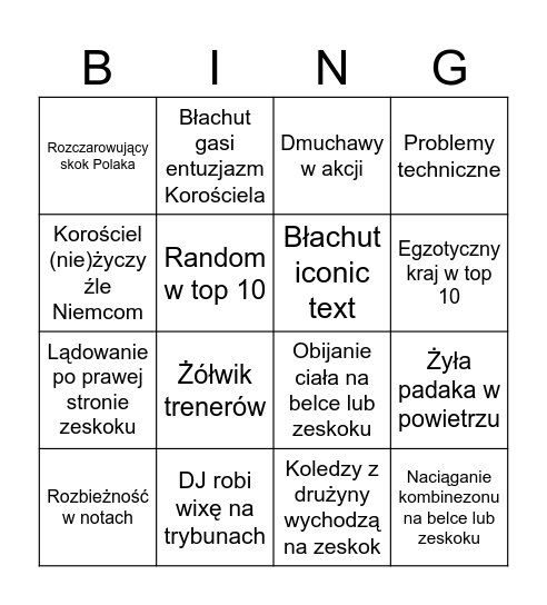 Skoki z Eurosportem Bingo Card