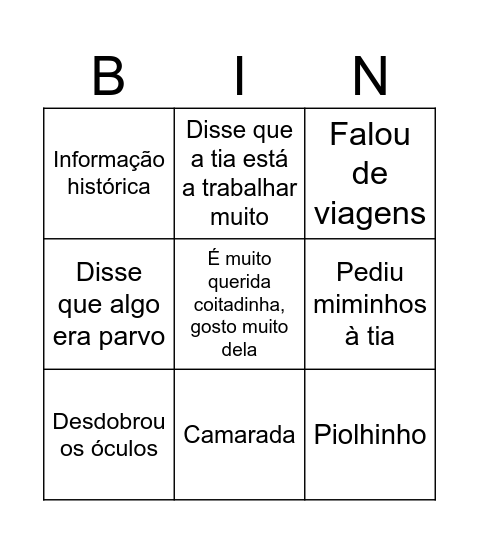 Varela Bingo Card