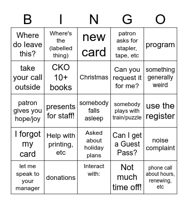 winter break Bingo Card