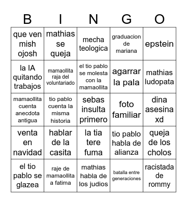 MAMA Bingo Card
