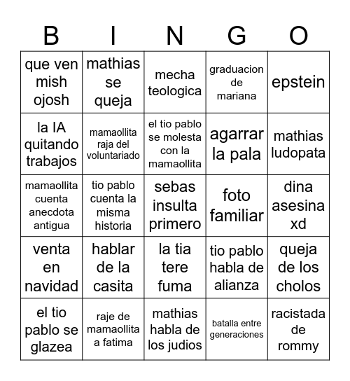 MAMA Bingo Card