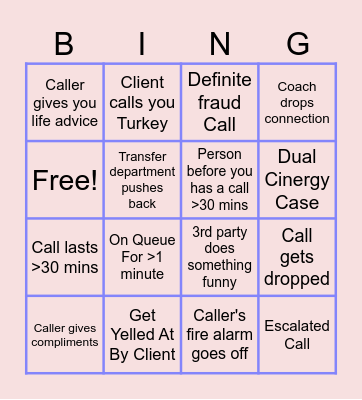 Call Bingo Card