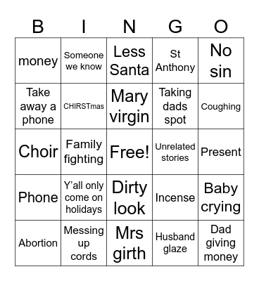 Church Bingo Card