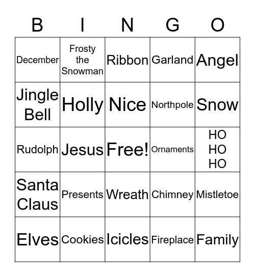 Merry Christmas Bingo Card