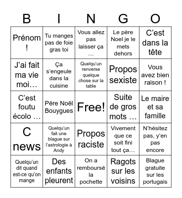 Bingo de Noël Bingo Card