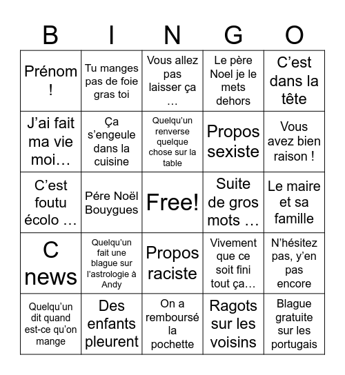 Bingo de Noël Bingo Card
