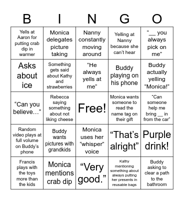 Buddy & Monica Christmas Bingo Card