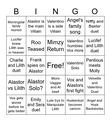 Hazbin Hotel S3 Bingo Card