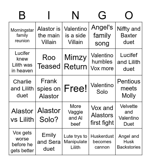 Hazbin Hotel S3 Bingo Card