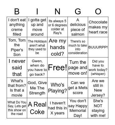 Regina Bingo Card