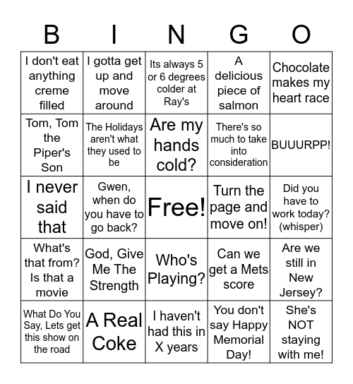 Regina Bingo Card