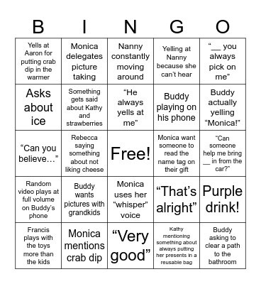 Buddy & Monica Christmas Bingo Card
