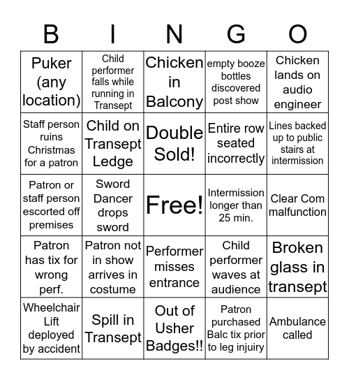 Revels 2016 Bingo Card