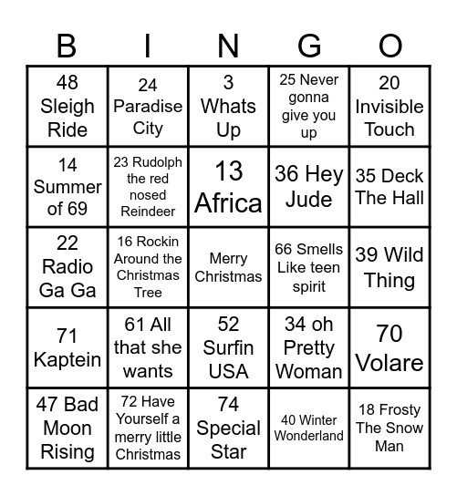 Bailey Xmas Bingo Card