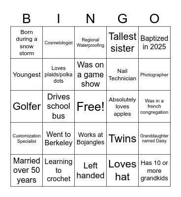 Spring Hope Friends Bingo Card