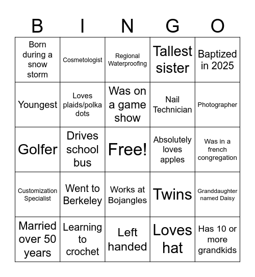 Spring Hope Friends Bingo Card