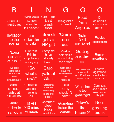 Xmas Eve Bingo Card
