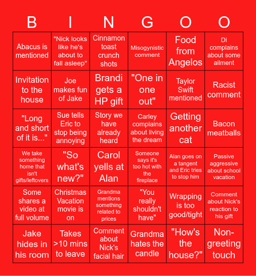 Xmas Eve Bingo Card