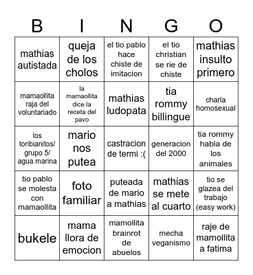 MARIANA Bingo Card