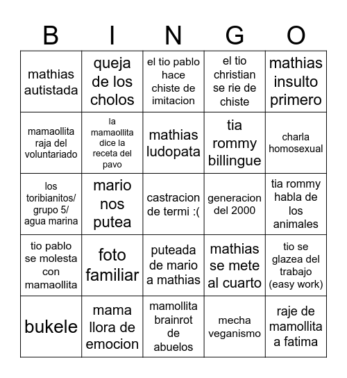 MARIANA Bingo Card