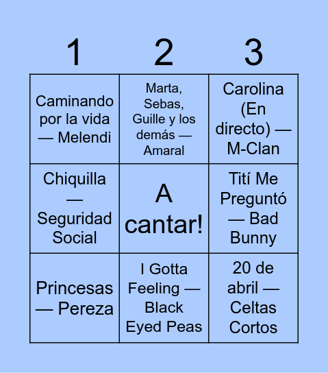 Song Bingo Card