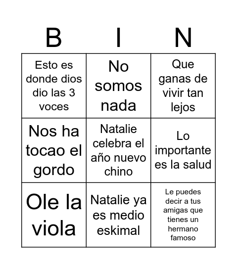 Untitled Bingo Card