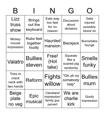 Ozzy Bingo Card