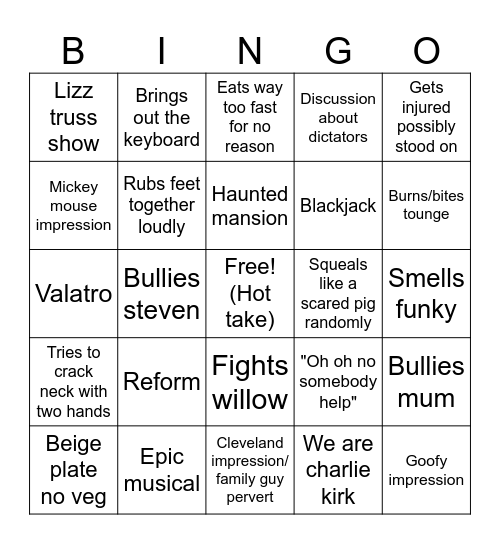 Ozzy Bingo Card