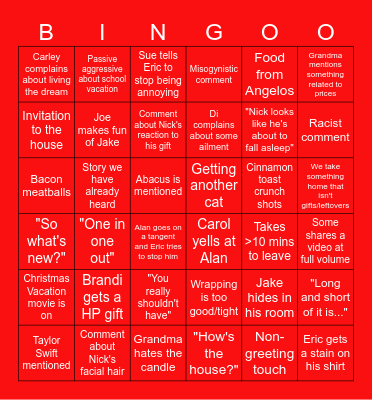 Xmas Eve Bingo Card
