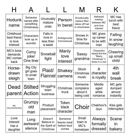 Hallmark Christmas Movie Bingo Card