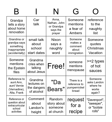 Christmas Bingo Card