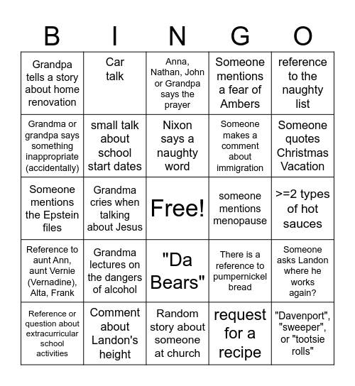 Christmas Bingo Card