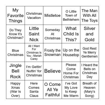 Christmas Music Bingo Card