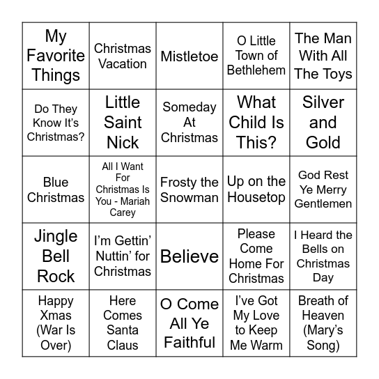 Christmas Music Bingo Card