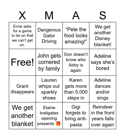 Christmas with the Lucadanos Bingo Card