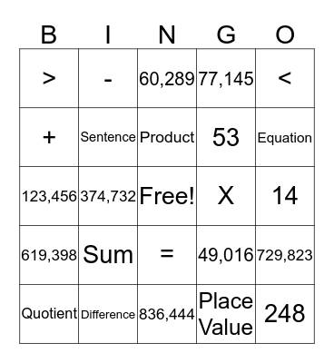 Math BINGO Card