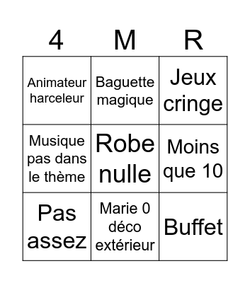4 mariages Bingo Card