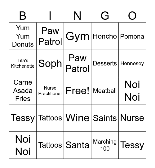 Untitled Bingo Card