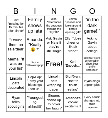 Family Bingo! Bingo Card