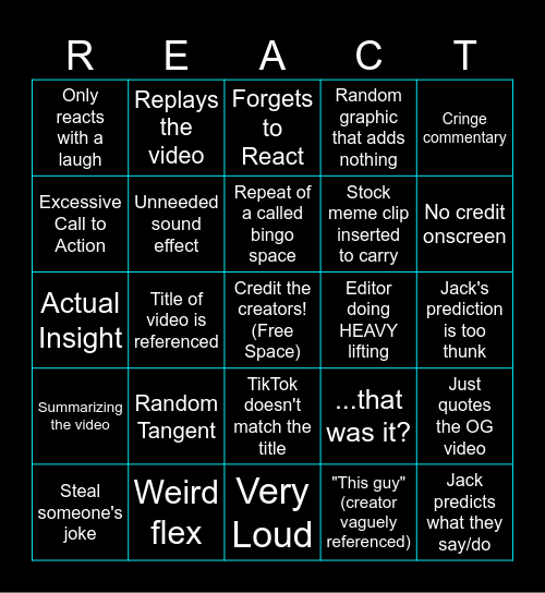 Bad Reactors Bingo Card