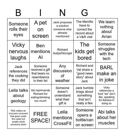 Secret Santa Bingo Card