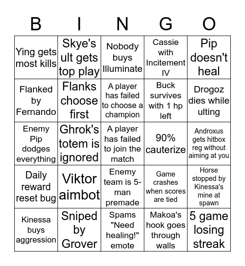 Paladins Bingo Card