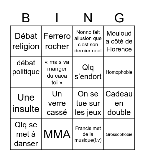 Noël Bingo Card