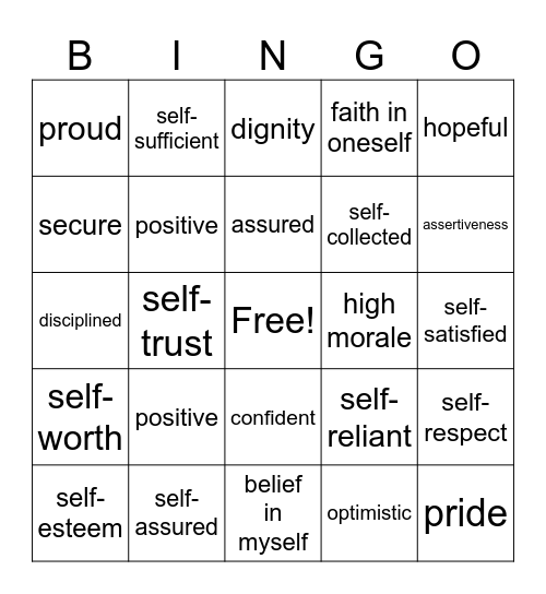 Confidence Bingo Card