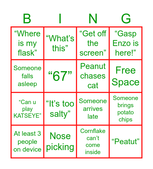 Family Bingo Card