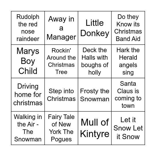 Christmas Day Bingo Card