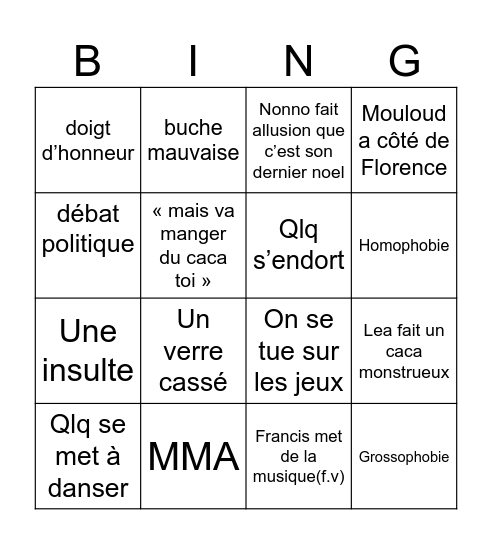 Noël Bingo Card